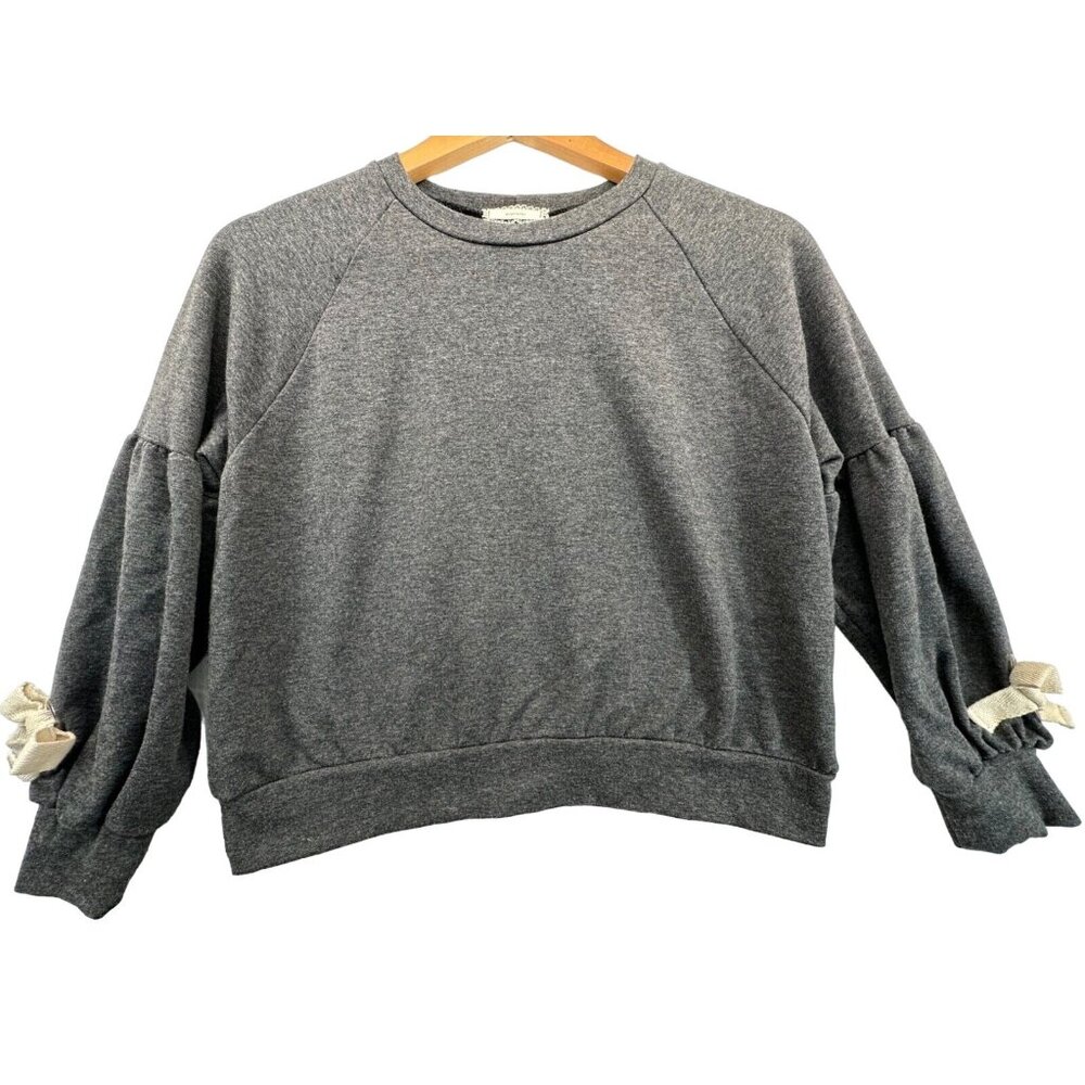 Soprano Girls Sweatshirt Sz L/14 Dark Gray Dropped Puff Slv Bows Cropped Flirty
